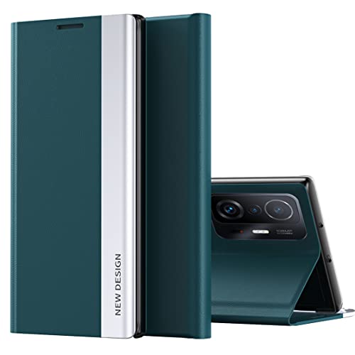 CCSmall for Xiaomi 11T Bracket Pagnetic Leather Cover, Case for Xiaomi 11T Pro,TPU Shockproof Protection Flip Phone Case for Xiaomi 11T/Pro CX Green