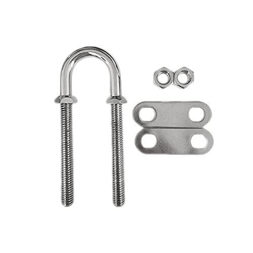 Image of Boat Stern Bow Eye Tie Down U Bolt, Marine Stainless Steel with Hex Nuts and Washers, 4-1 /2 in Overall Length, 3 /8 in Stock, 3 in Thread Length, 2 Pack