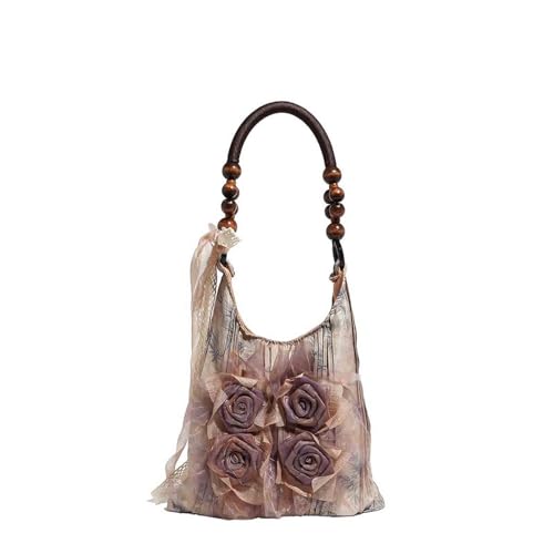 Vintage Chinese style tie dye rose flower bag, pleated armpit bag, commuting tote bag, single shoulder handbag