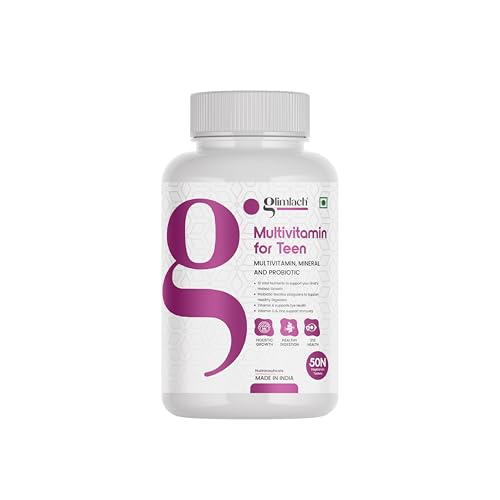 Image of GLIMLACH Multivitamins For Teenagers, 50 Multivitamin Tablets, with Zinc, Vitamin C, Vitamin D3, Multiminerals and Enhances Energy, Stamina & Immunity