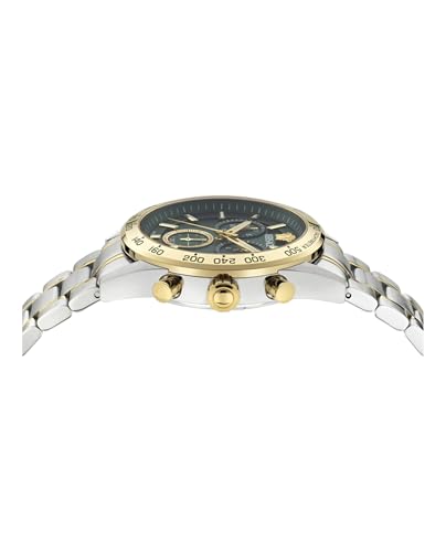 Versace V-Code Chrono Collection Luxury Mens Watch Timepieces with a Two Tone Bracelet and Case Featuring a Green Dial2