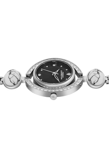 Image of French Connection Sunray Black Round Dial with Steel with Black and White Stone Alloy Strap Watch - for Womens FCD1BSM