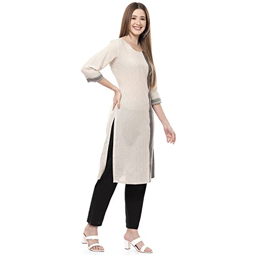 Image of Rangriti Off White Poly Cotton Straight Kurta for Women