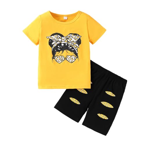 Image of OLMRJKD Kid Toddler Girl Clothes Summer Short Sleeve Figure Graphic Tee Shirt + Shorts Summer Outfits Set