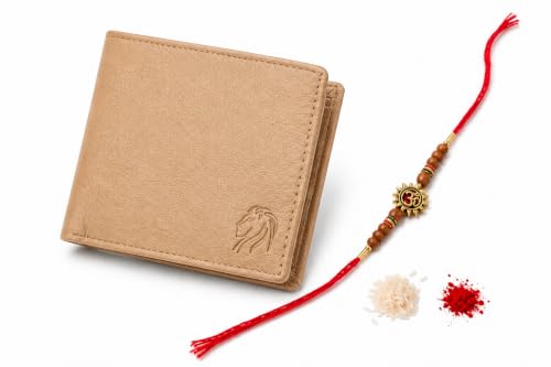 Image of VEMILIO Men's Vegan Leather Wallet with Coin Pocket | Slim Bifold Wallet for Men | 2 Cash Compartments | 3 Card Slots & 2 Hidden Pockets | Stylish Wallet for Daily Use & Gifting (Rakhi Beige Wallet)
