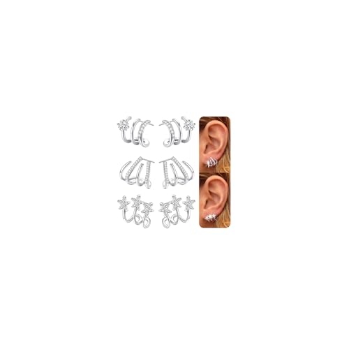 Fansilver 925 Sterling Silver 𝐂𝐥𝐚𝐰 𝐄𝐚𝐫𝐫𝐢𝐧𝐠𝐬 Cubic Zirconia 𝟏𝟒𝐊 𝐆𝐨𝐥𝐝 𝐏𝐥𝐚𝐭𝐞𝐝 Cuff Earrings Triple Huggie Illusion Stud Earrings Hypoallergenic Wrap Ear Cuffs Earrings for Women Trendy