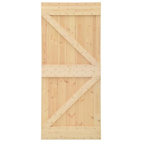 vidaXL Puerta Corredera Colección NARVIK, 80x210 cm, Madera Maciza de Pino, Acabado Natural, Puerta Individual de Madera, Estilo Granero, Kit de Herrajes Incluido, Compatible con Rieles, Interior