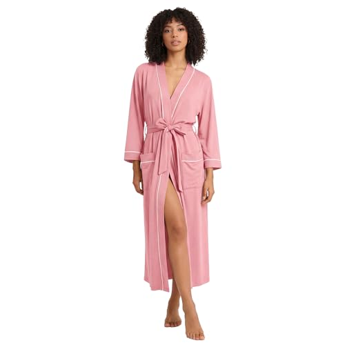 Image of HEARTNICE Womens Cotton Robe, Soft Kimono Spa Knit Long Bathrobe Lightweight Loungewear