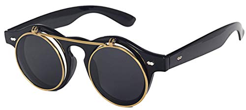 Retro Steampunk Round Circle Flip Up Sunglasses