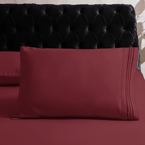 Image of Mocassi King Sheet Set - Luxury Hotel 1800 Premier Bedding Sheets & Pillowcases - Ultra Soft Breathable & Cooling Bed Sheets - Deep Pocket - Wrinkle Resistant - 6 Piece Set - King, Burgundy