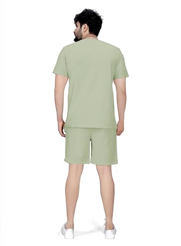 Image of ELLITI Cotton Blend Solid Casual Round Neck Half Sleeve Oversized Co-ord Set Men's, Pyjama Set, Sleepwear Loungewear T-Shirt and Shorts Combo for Men, Night Wear for Men, Night Suit for Men's