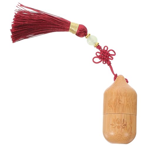 Gatuida Botella Rodillo de Bambú 1 Ml, Envase Rellenable para Aceites Esenciales, Dispensador Cilíndrico Portátil Diseño de Flor de Loto y Borla Roja, Adecuado para Viaje y Aromaterapia