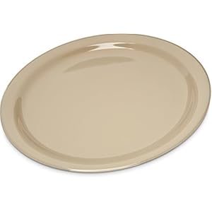 Carlisle FoodService Products Kingline Reusable Plastic Plate Dinner Plate for Home and Restaurant, Melamine, 9 Inches, Tan, (Pack of 48)