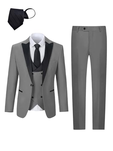 3 Piece Men's Suits,One Button Slim Fit Mens Suit,Double Breasted Suits for Men with Tie,Prom Bussiness Solid Suit