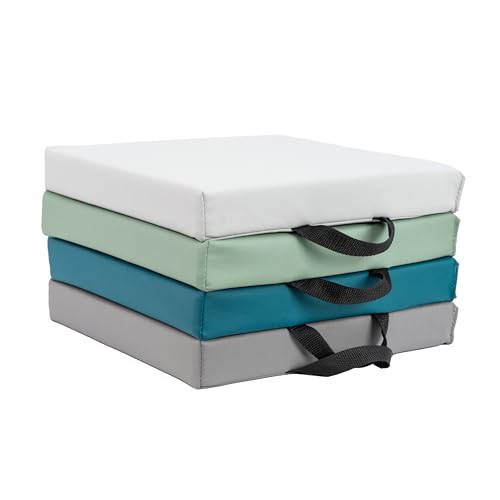 FDP SoftScape 12 inch Square Toddler Floor Cushions with Handles; Flexible Seating for Daycare, Preschool, Playroom; 1.5 inch Deluxe Foam (4-Piece) - Glacier