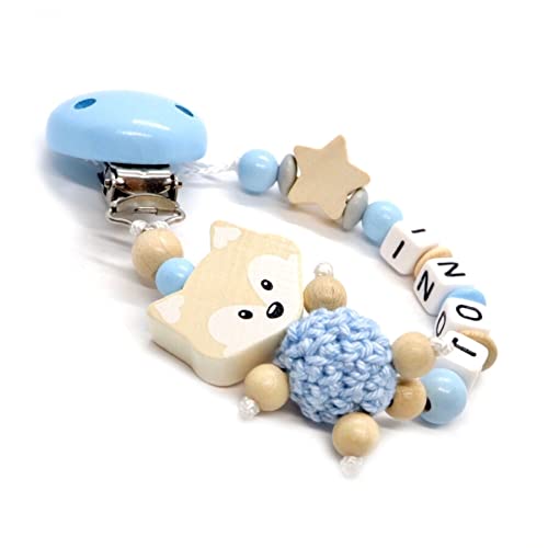 Nuckelkette mit Namen für Junge & Mädchen | VIELE INDIVIDUELLE MODELLE | Personalisierte Nuckelkette mit Wunschnamen (Fuchs, Sternchen, Natur) Cover