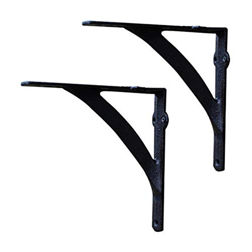 GMF 2 Piezas Escuadras para Estanterias, Soportes para Estantes Armario 200mm, Soporte De Angulo Negro, Escuadra Pared Hierro, con Tornillos