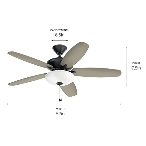 52 Inch Renew Select led Beiling Fan in Satin Black, for Kitchen, Living Room, Bedroom, Study and Den, (52\" x 52\" x 17.5\") 330161SBK