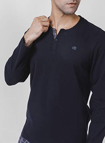 DAVID ARCHY Men's Cotton Pajamas Henley Collar Sleepwear Soft Classic Button-Down Woven Long Sleeve Set (S, Black-Heather Black Grid)4