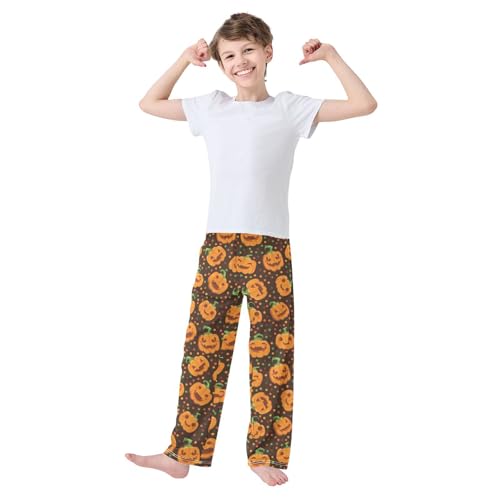 Pumpkin Polka Dots Boys Long Pants Soft Trousers Elastic Waist Kids Lounge Bottoms with Pockets S-XL2