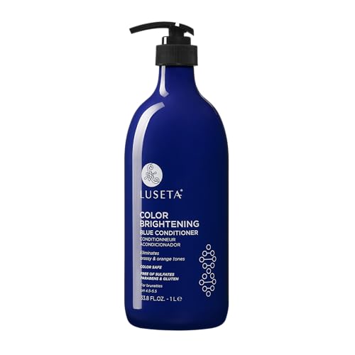 Image of L LUSETA Color Brightening Blue Conditioner for Brunettes and Brassy Orange Tones, Hair Care Routine, Revive Cool-Toned Colors, Sulfate & Paraben Free, 33.8 fl oz