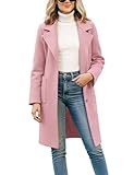 Omoone Women's Winter Wool Blend Coat Notch Lapel Mid Long Single Breasted Pea Coat Jacket Outwear(2629-Pink-M)
