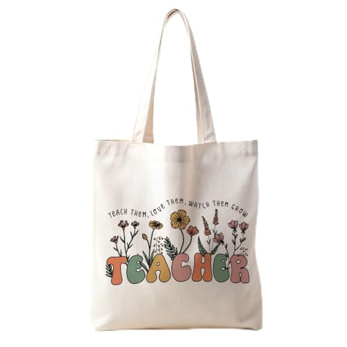 Bolso tote de lona para profesores, regalo para fin de año, Día del Maestro o cumpleaños, ligero y grande, ideal para el trabajo