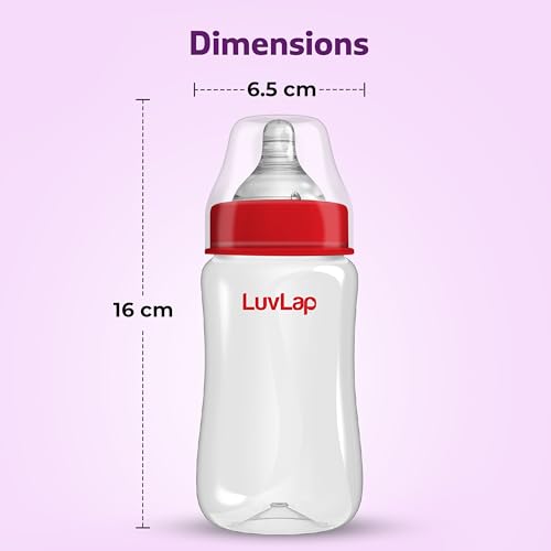 LuvLap Anti-Colic Wide Neck Natura Flo Baby Polypropylene and Silicone Feeding Bottle, 250Ml (Pack of 2), New Born / Infants / Toddler upto 3 years, BPA Free, Pack of 2, White & Red