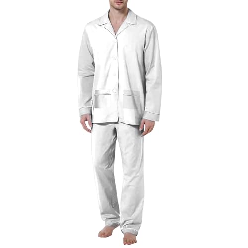 Mens Pajama Sets Long Sleeve Casual Cotton Soft Lightweight Loungewear Sleepwear Button Down And Pants With Pockets