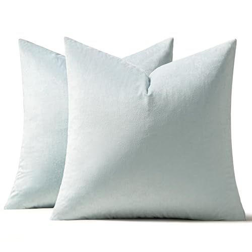 Image of MIULEE Pack of 2 Velvet Pillow Covers Decorative Square Pillowcase Soft Solid Cushion Case for Sofa Bedroom Car 12 x 12 Inch Baby Blue