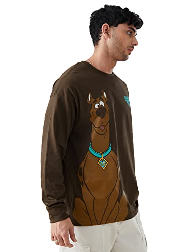 Image of The Souled Store Men Official Scooby Doo: Scooby Love Brown Printed Oversized Full Sleeve T-Shirts