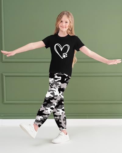 Image of ARTMINE Girls' 2 Piece Outfits Casual Drawstring Jogger Pants and Basic Short Sleeve Top Set, 6-14 Years
