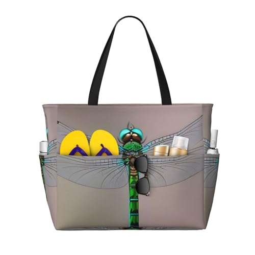 Large Capacity Beach Bag Waterproof Pool Tote for Gym Swimming Camping Carry On Bag Dragonfly Print