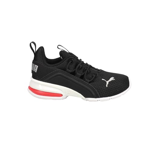 PUMA Unisex-Child Axelion Mesh Sneaker, 12.5Little Kid, Black Silver-High Risk Red2