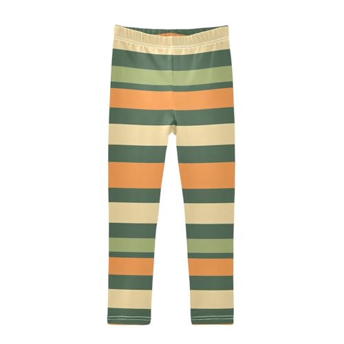 ALAZA Girls' Leggings Children's Yoga Pants Skinny Printed Dance Stripe Green Orange Comfortable 4T