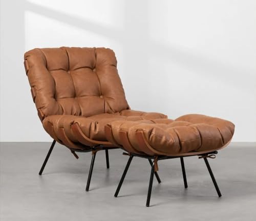 Poltrona e Puff Costela Slim - Cognac