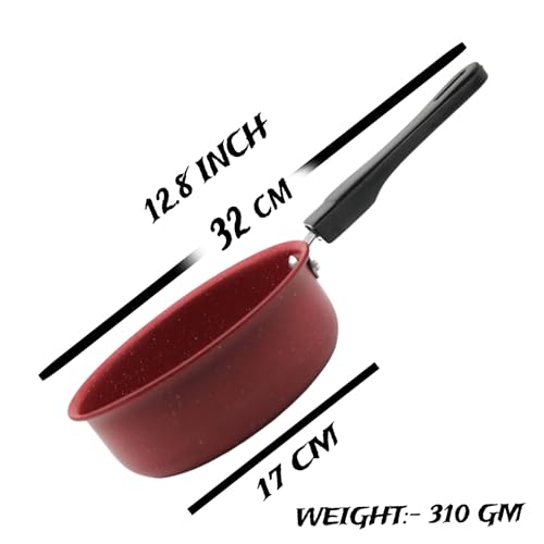 Image of LAZYwindow Nonstick Baby Sauce Pan /Fry Pan, 17cm, Maroon | Lightweight build ensures comfortable handling while cooking or pouring