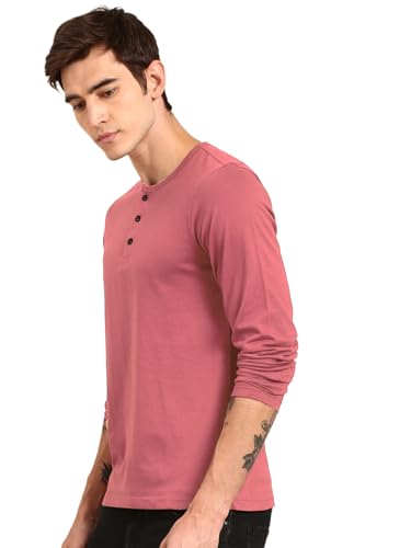 Image of LAZYCHUNKS Men's Full Sleeve Henley Neck Cotton Blend T-Shirt | Solid Regular Fit for Boys & Men | Soft Breathable Fabric | Casual Size S to 3XL