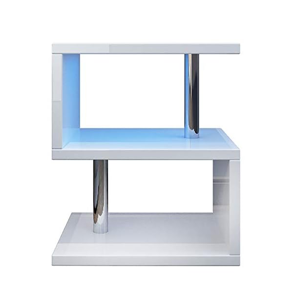 YOLEO Coffee Table Side Table for Living Room Modern White High Gloss End Table with 2 Tier Storage Shelves and Blue LED Light - Image 3