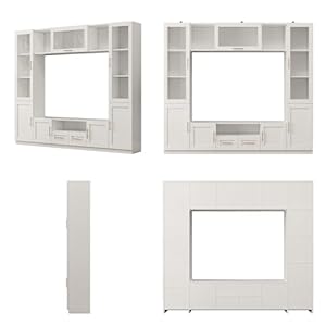 4 piece entertainment wall unit multifunctional tv stand with tempered glass door up flip door shelves large console storage cabinet set for tvs up to 70 white 945 wx146 dx827 h  urban country home decor