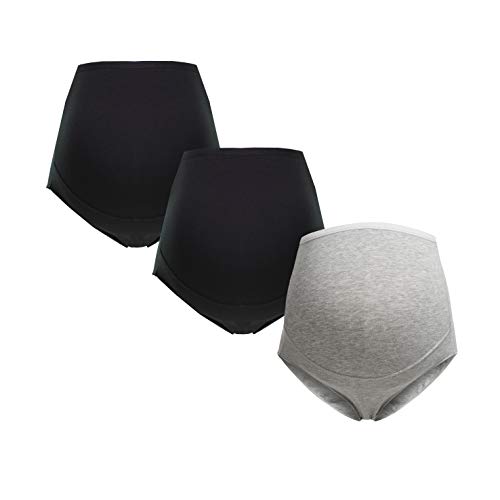 Herzmutter Bragas Premama - Algodón - Braguitas Embarazada - Bragas de Maternidad - Ropa Interior para Futura Mamá - Set de 1 y 3-5130 (M, Negro/Negro/Gris)