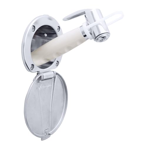 Recessed Shower- Chrome Cup with Stainless Steel Lid, Hammer-Head Warm White Sprayer, 6' White Rubber Hose - 136-0042-CW-W