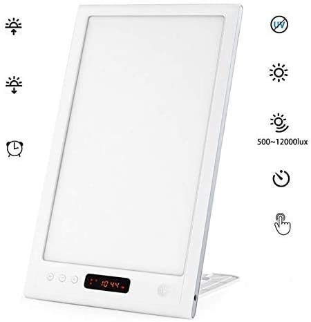Lampe de luminothérapie Lampe Natural Sun Lamp UV-Free 12000 Lux LED Thérapie Lumineuse Type de contrôle Touche Lumineuse avec 4 Niveaux de luminosité réglable et Support Debout pour la Maison