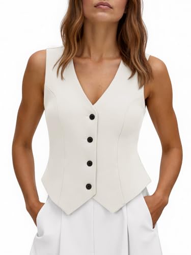 Tankaneo Womens Cropped Blazer Vest Tops Sleeveless V Neck Fitted Waistcoat Button Up Business Casual Vest Shirts