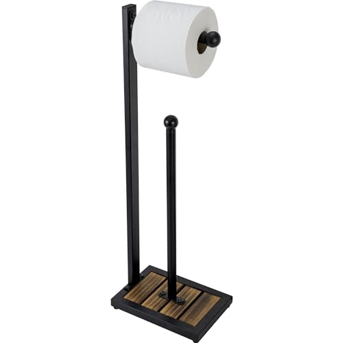 Mygift BATH2657BRN Industrial Matte Black Metal Pedestal Toilet Paper Holder Stand cover