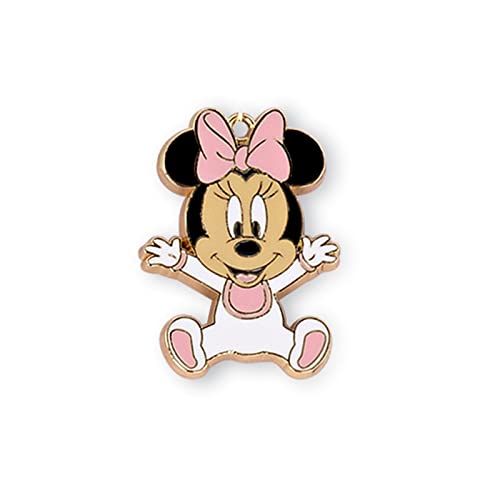 DETTAGLI: Ciondolo raffigurante Minnie baby con tutina e fiocco rosa e retro color oro;