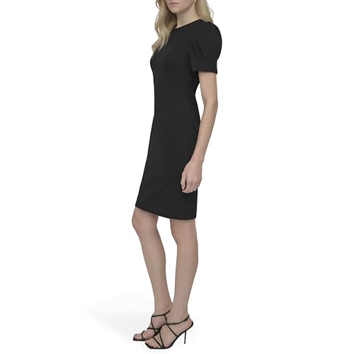Image of DKNY Women's Short Puff Sleeve Knee Length Sheath Dress with Exposed Back Zipper