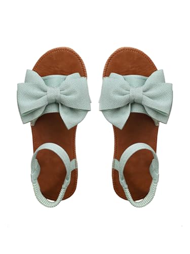 Image of GORGLITTER Women's Bow Flat Sandals 2026 Dressy Cute Ankle Strap Slides | Summer Shoes for Women 2026, Slip On Open Toe Flats, Slingback Slides, Vacation Dress Sandals