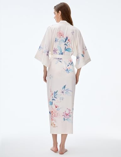 Image of PRODESIGN Kimono Robe for Women - Long Satin Sleepwear Silky Kimono Cover-Up Nightgown Japanese Bathrobe Loungewear Blouse