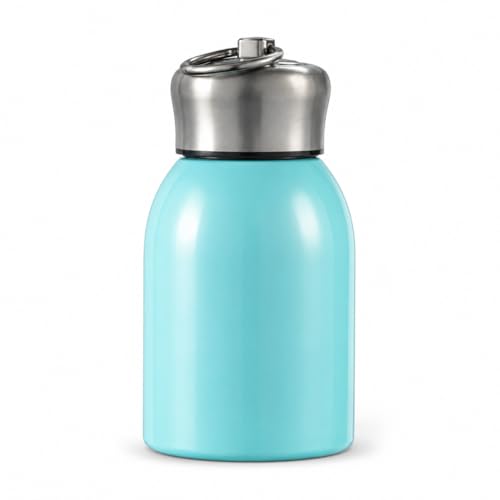 Image of Mini Stainless Steel Vacuum Insulated Water Bottle, 280ml, Black, Leakproof, Hot and Cold, with Keyring Cap (Sky)